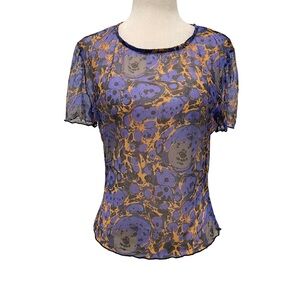 The Great Eros Lucid Sheer Mesh Lapis Multi Baby Tee Size Medium